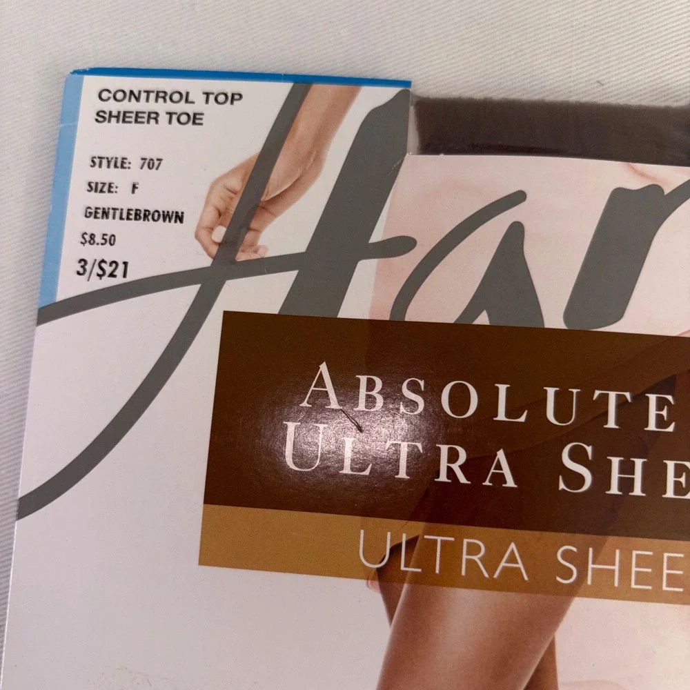 Hanes Absolutely Ultra Sheer Control Top Pantyhose Tights Gentle Brown‎ Size F
